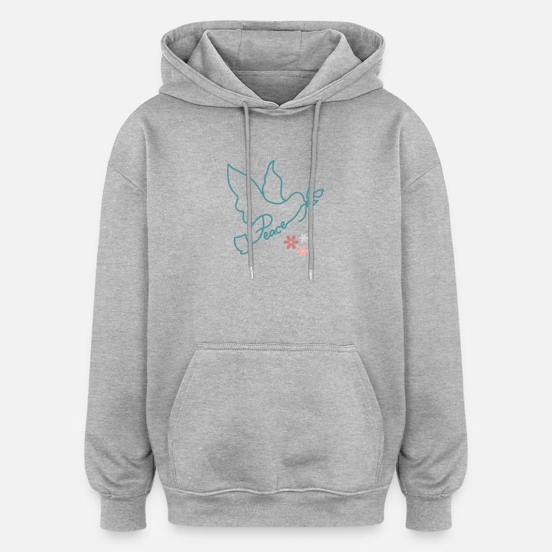 Colombe de paix avec des fleurs - Sweat à capuche oversize unisexe - gris chiné