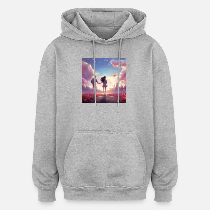 Abendpfad der Liebe - Oversized Unisex Hoodie - Grau meliert