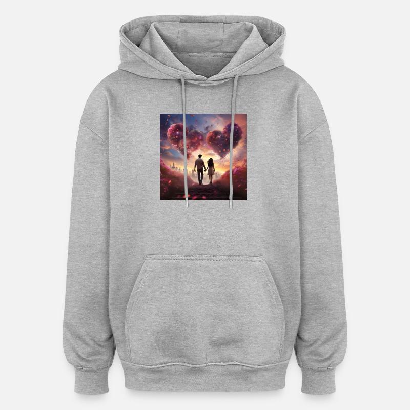 Heart cloud in evening light - Oversized Unisex Hoodie - heather grey