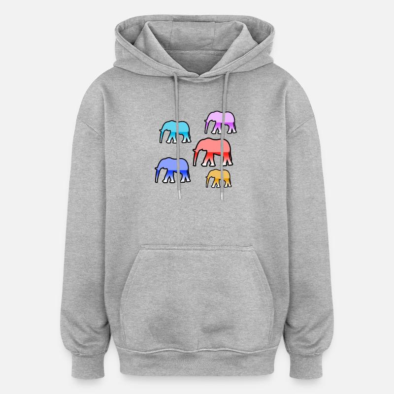 Éléphants - Sweat à capuche oversize unisexe - gris chiné