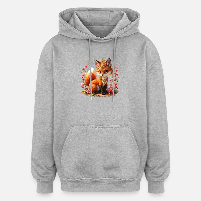 Fox Floral Schmuck - Oversized Unisex Hoodie - Grau meliert