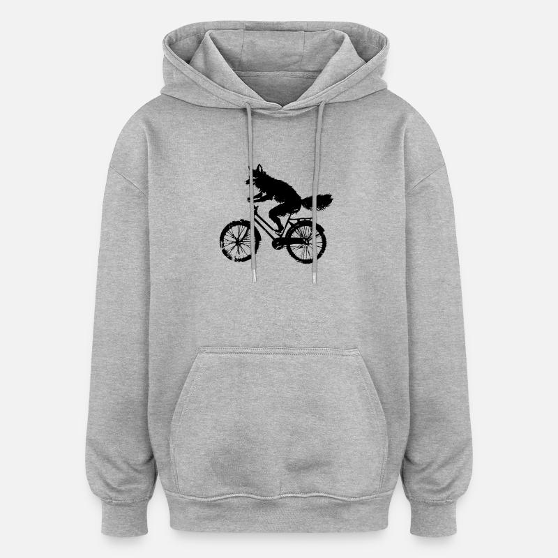 Bicycle Fox - Oversized Unisex Hoodie - heather grey