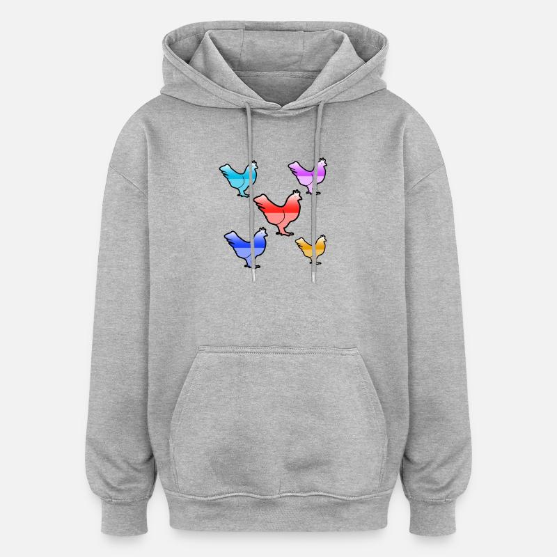 Hühner - Oversized Unisex Hoodie - Grau meliert