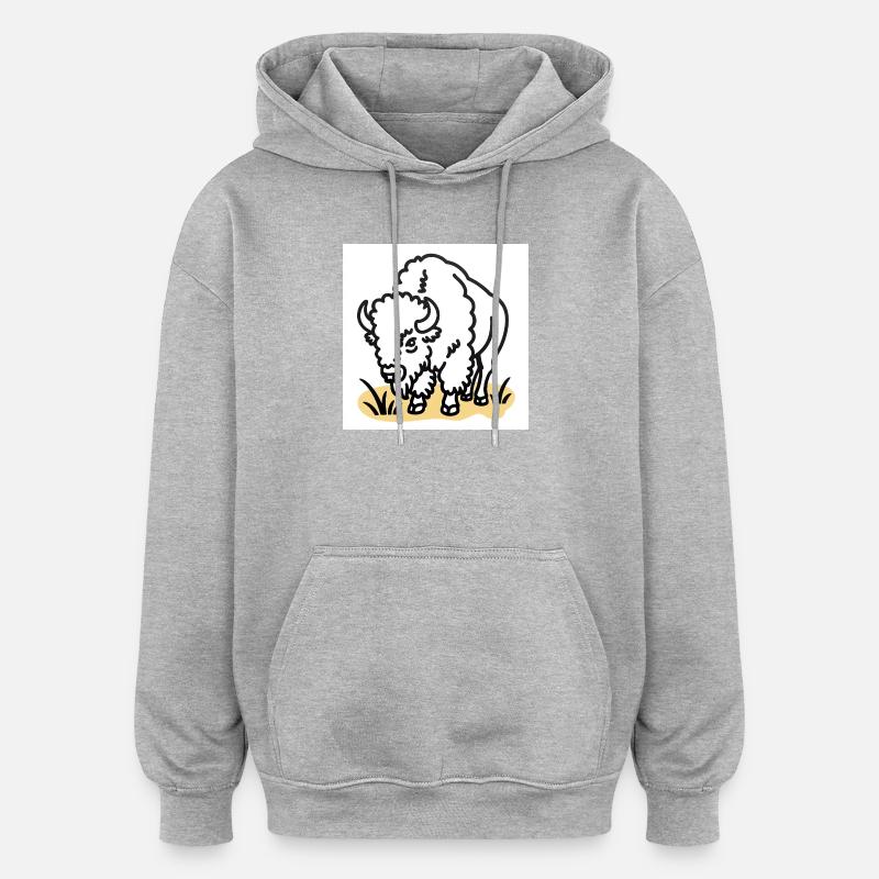 Bison on yellow grass - Oversized Unisex Hoodie - heather grey