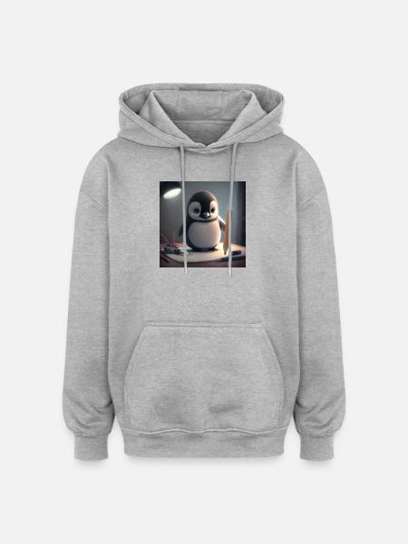 Pinguin Künstler am Tisch - Oversized Unisex Hoodie - Grau meliert