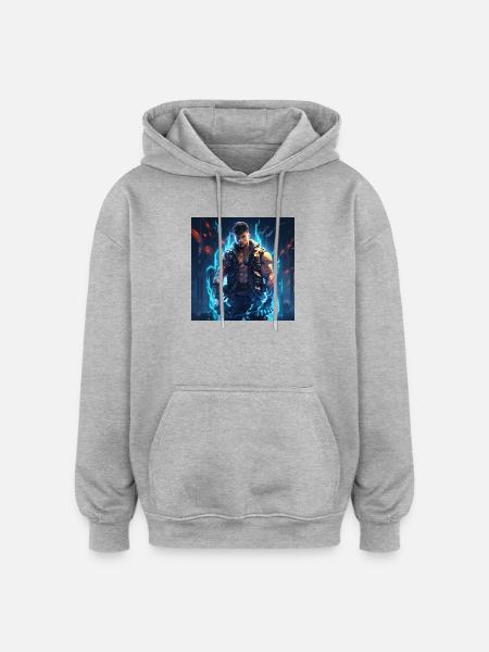 Nebula Ranger Neon Krieger - Oversized Unisex Hoodie - Grau meliert