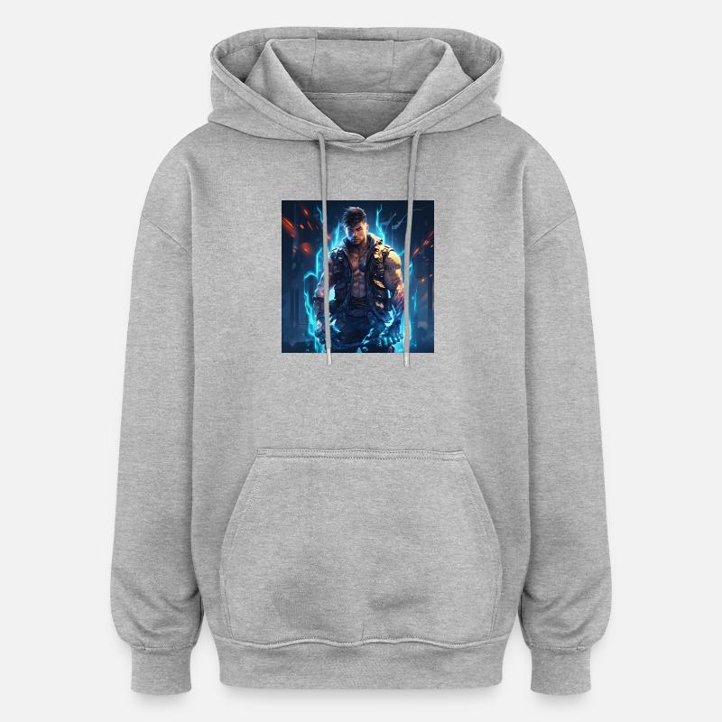 Nebula Ranger Neon Warrior - Oversized Unisex Hoodie - heather grey