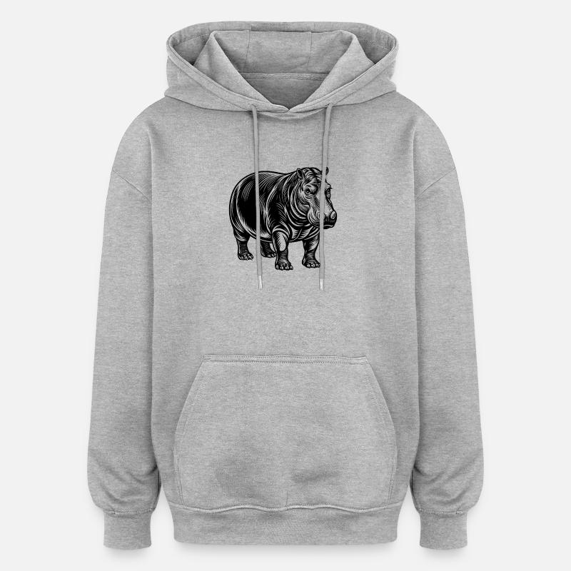 Nilpferd - Oversized Unisex Hoodie - Grau meliert