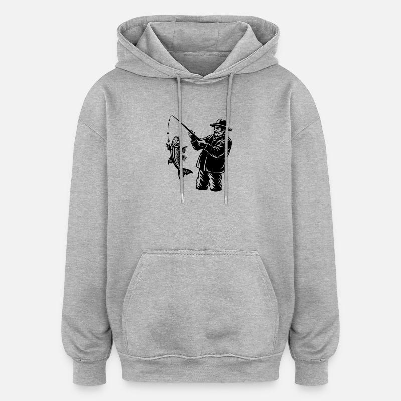 Fischer fing einen Fisch - Oversized Unisex Hoodie - Grau meliert