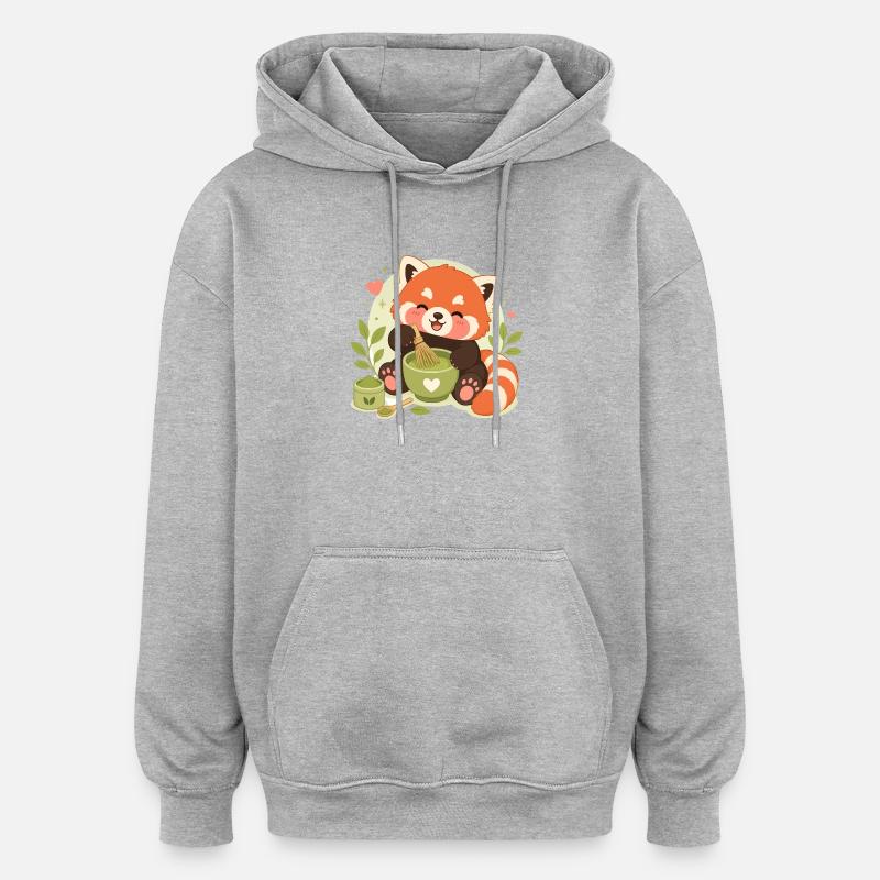 roter Panda Matcha Liebe - Oversized Unisex Hoodie - Grau meliert