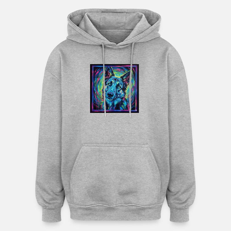Regard de loup néon - Sweat à capuche oversize unisexe - gris chiné