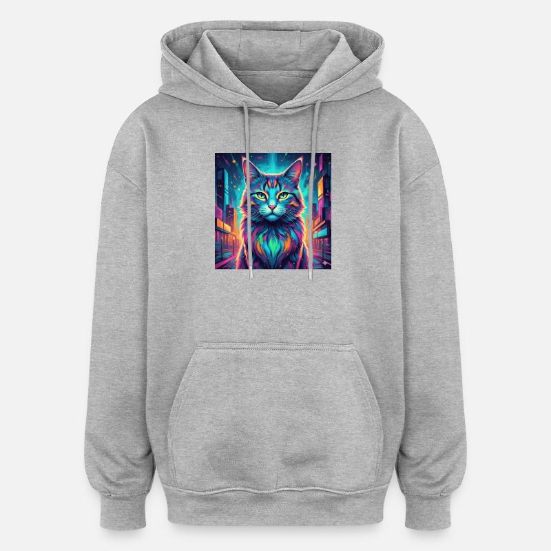 Chat néon - Sweat à capuche oversize unisexe - gris chiné
