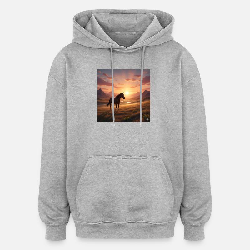 Sonnenuntergangs-Pferd im Bergtal - Oversized Unisex Hoodie - Grau meliert