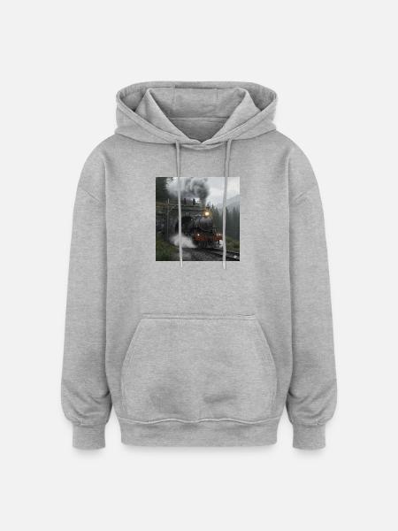 Dampfzug durch den Wald am Tunnel - Oversized Unisex Hoodie - Grau meliert