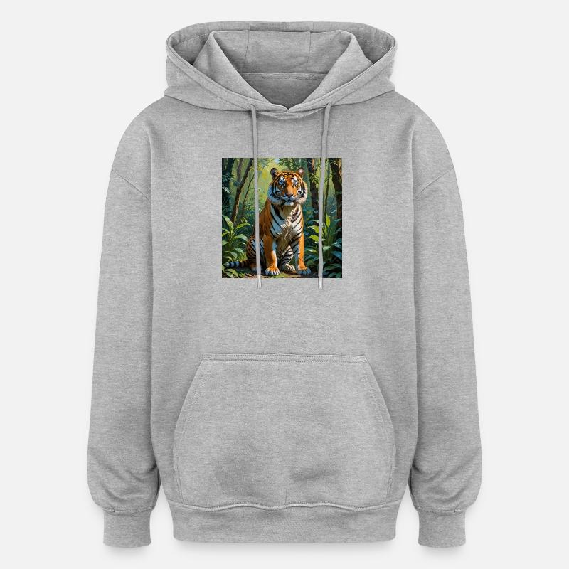 Tigre - Sweat à capuche oversize unisexe - gris chiné