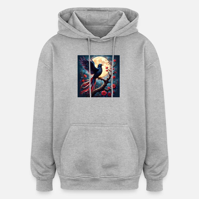 Blue Phoenix Under Full Moon - Oversized Unisex Hoodie - heather grey