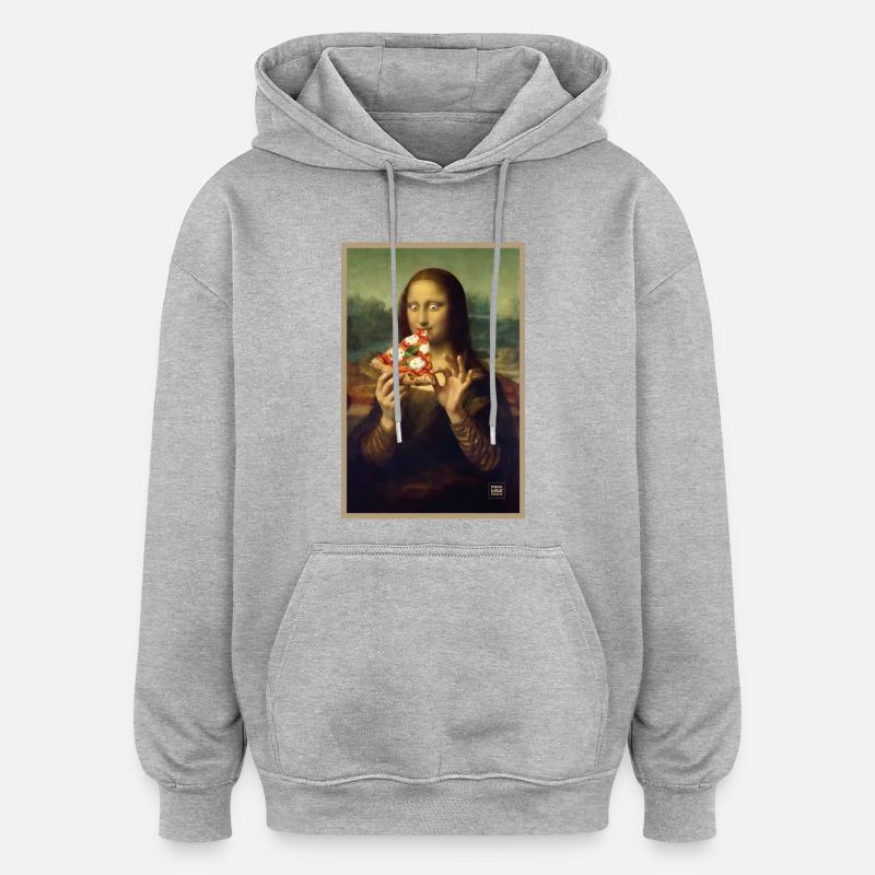 Mona Lisa isst Pizza - Oversized Unisex Hoodie - Grau meliert