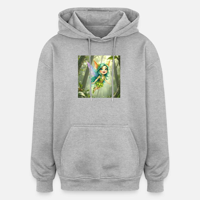 Fée de la Forêt d’Émeraude - Sweat à capuche oversize unisexe - gris chiné