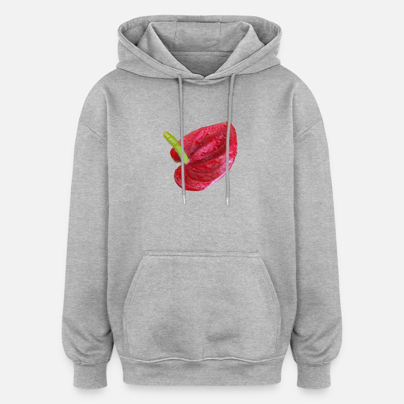 Vibrant_Red_Anthurium_Flower - Sweat à capuche oversize unisexe - gris chiné