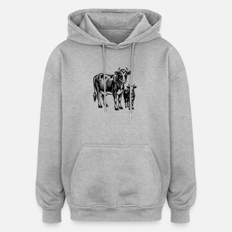 Vache et veau - Sweat à capuche oversize unisexe - gris chiné