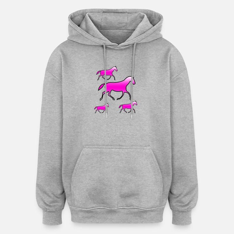 Chevaux - Sweat à capuche oversize unisexe - gris chiné