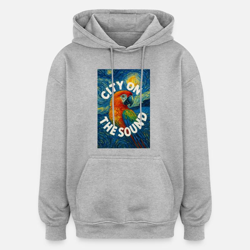 Vibrant_Macaw_Amidst_Swirling_Post-Impressionis - Oversized Unisex Hoodie - Grau meliert