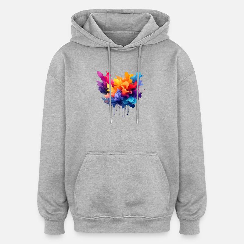 Farbexplosion Farbfluss - Oversized Unisex Hoodie - Grau meliert