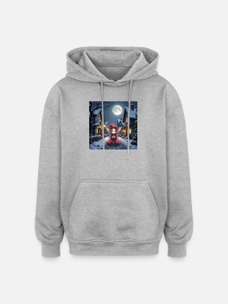 Lunar Christmas Elf with Gift - Oversized Unisex Hoodie - heather grey