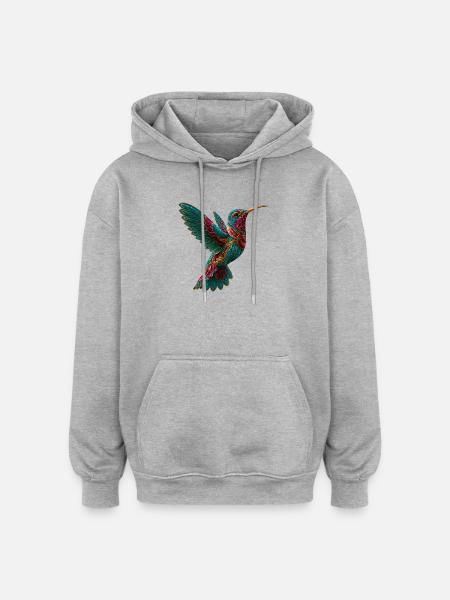 Aztekischer Kolibri Bunt Mosaik - Oversized Unisex Hoodie - Grau meliert