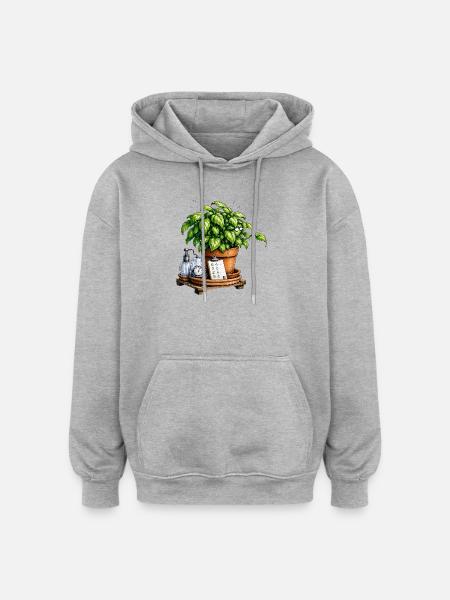 Green Thought Potted Plant - Oversized Unisex Hoodie - heather grey