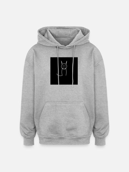 Minimalist cat on black - Oversized Unisex Hoodie - heather grey