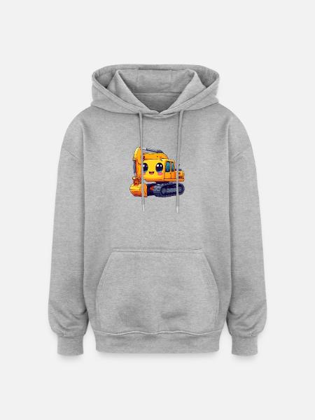Sød gul udgraver i Kawaii-tegneseriestil – Sød - Oversize unisex hoodie - grå meleret