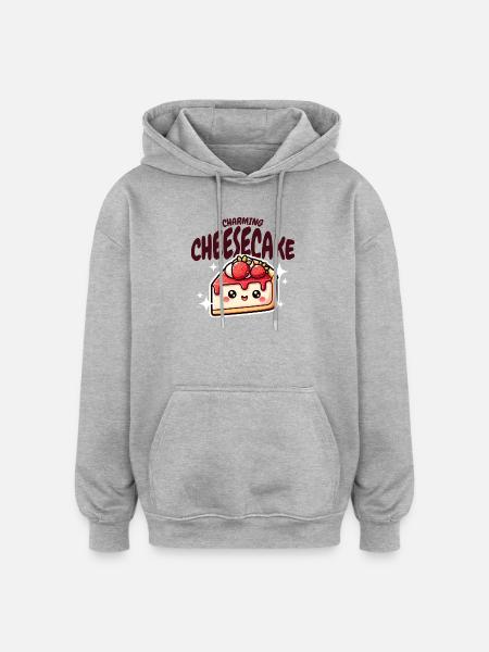 Süßer Kawaii Cheesecake Erdbeere - Oversized Unisex Hoodie - Grau meliert