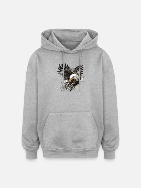 Adler und Schädel Wasserfarbe - Oversized Unisex Hoodie - Grau meliert