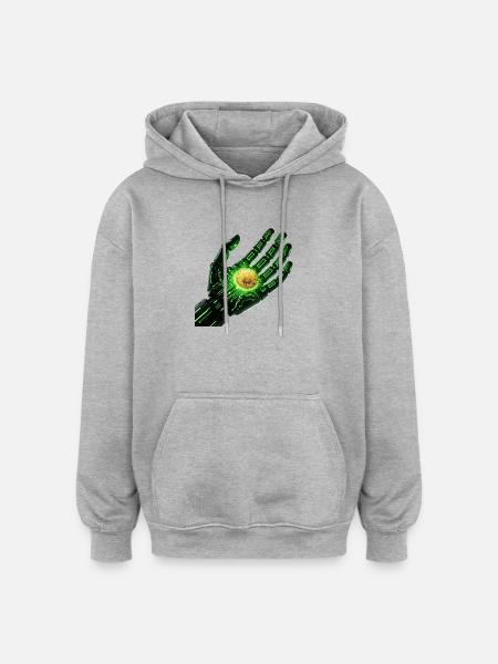 Mano robotica cyberpunk con Bitcoin - Crypto Tech - Felpa con cappuccio unisex oversize - grigio melange