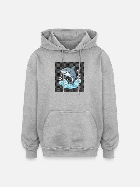 Hai Sprung im Meeresrauschen - Oversized Unisex Hoodie - Grau meliert