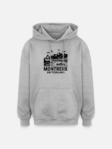 Montreaux, Suisse - Sweat à capuche oversize unisexe - gris chiné
