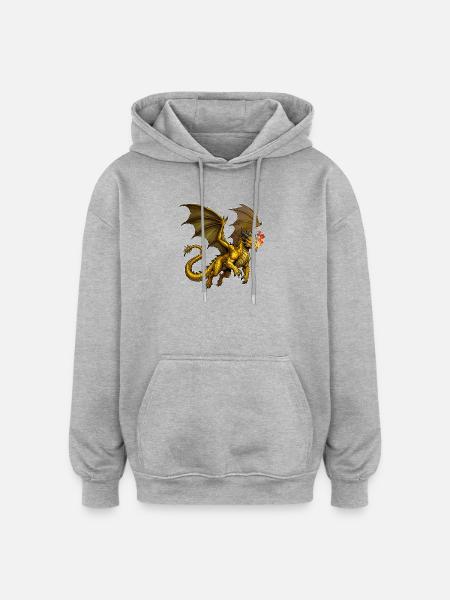 Dragon doré en vol - Sweat à capuche oversize unisexe - gris chiné