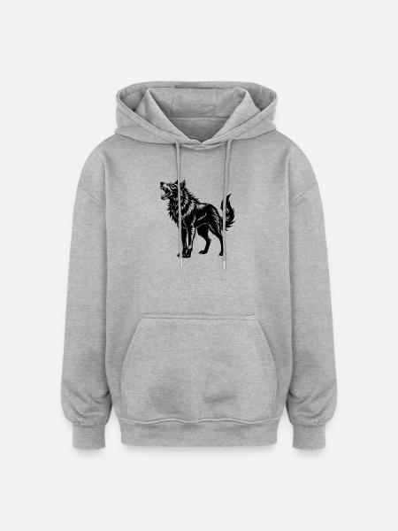 Alaskan Roaring Wolf - Oversized Unisex Hoodie - heather grey