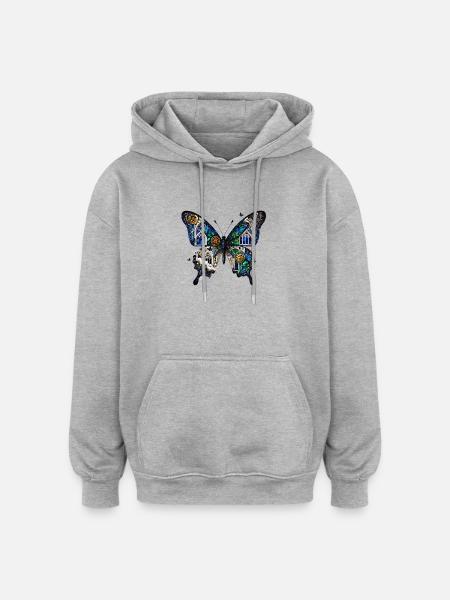 Steampunk Cathedral Butterfly - Oversized Unisex Hoodie - heather grey