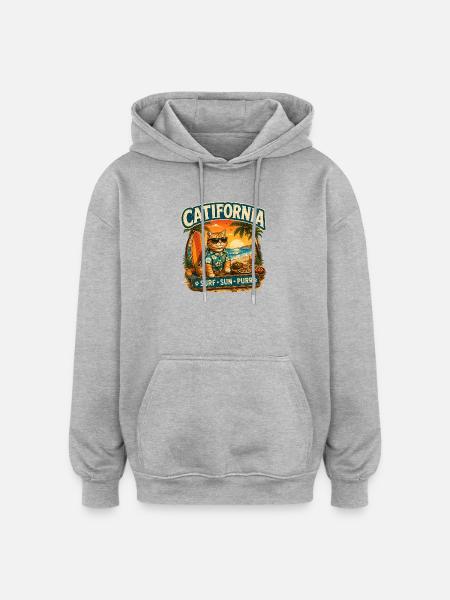 Paws around the World - Catifornia - Oversized Unisex Hoodie - heather grey