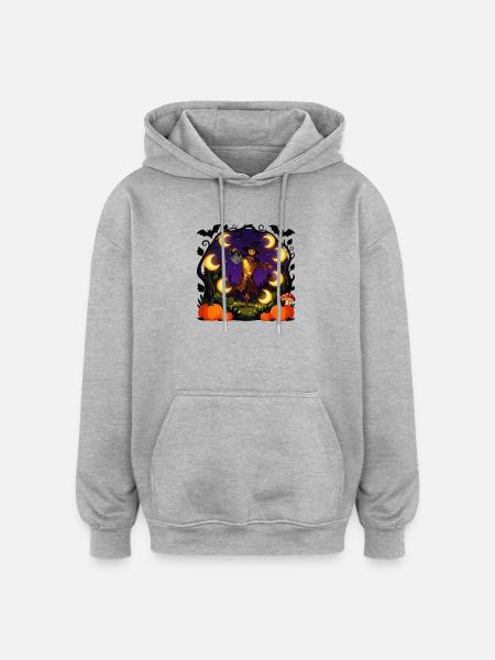 Moonlit Halloween Harvest - Oversized Unisex Hoodie - heather grey