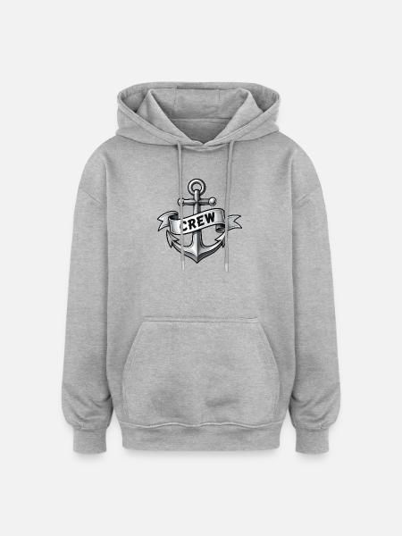 Emblème de l’équipage de l’ancre côtière - Sweat à capuche oversize unisexe - gris chiné