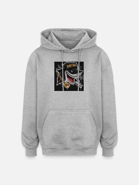 Shark SCARF'HEM Graffiti Streetwear - Oversized Unisex Hoodie - heather grey