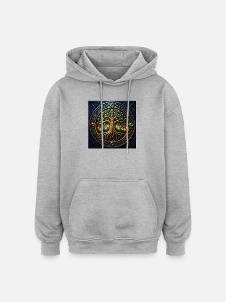 Arbre mystique aux bijoux et nœuds - Sweat à capuche oversize unisexe - gris chiné