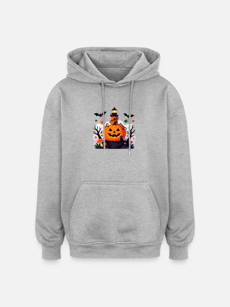 Jack O Lantern Lighthouse Night - Oversized Unisex Hoodie - heather grey