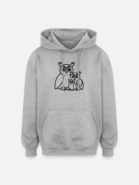 Eulenfamilie - Oversized Unisex Hoodie - Grau meliert