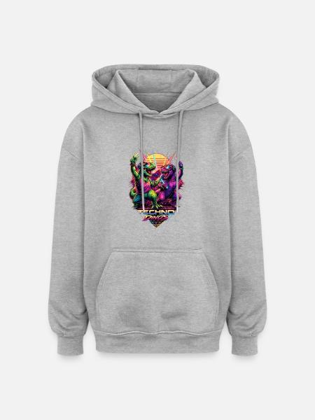 Techno Dinos – Basse de la préhistoire - Sweat à capuche oversize unisexe - gris chiné