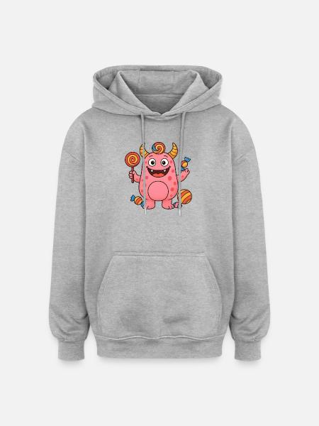 Niedliches rosa Suessigkeiten Monster - Oversized Unisex Hoodie - Grau meliert