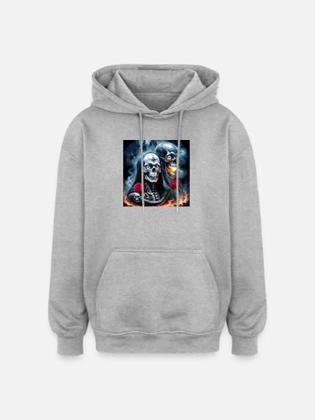 Zwillingsschädel in Flammen - Oversized Unisex Hoodie - Grau meliert